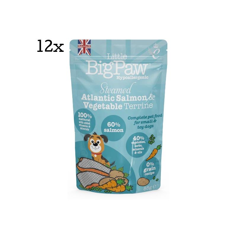 Little Big Paw Dog Food Pouch Steamed Atlantic Salmon & Vegetable Terrine 12x85g (box)