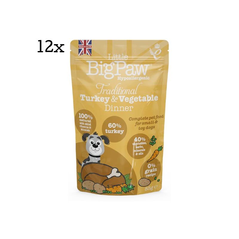 Little Big Paw Dog Food Pouch Traditional Turkey & Vegetable Dinner 12x85g (box)