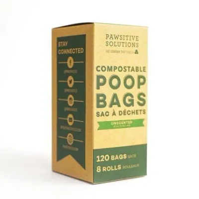 Pawsitive Solutions Compostable Poop Bags Unscented 8 Refill Rolls (120 bags)