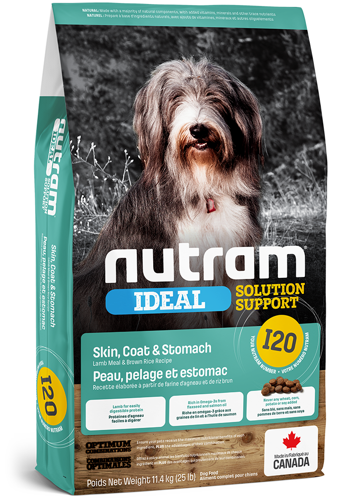 Nutram Ideal Solution Support Dog Food Skin, Coat & Stomach Adult Lamb Meal & Brown Rice Recipe (I20) 11.4kg