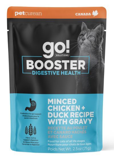 GO! Solutions Booster Digestive Health Cat Food Pouch Minced Chicken & Duck with Gravy 71g (12pk)