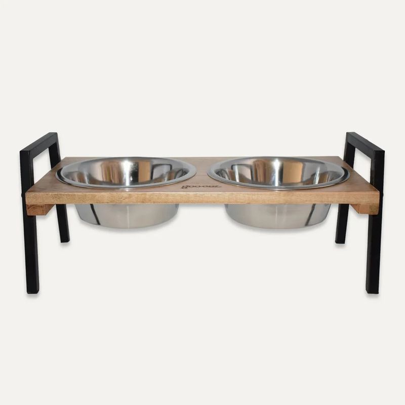 Goo-eez Double Bowl Mango Wood Elevated Feeder Large 1.55L