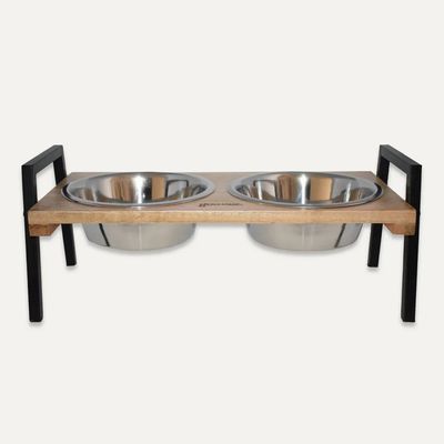 Goo-eez Double Bowl Mango Wood Elevated Feeder Large 1.55L