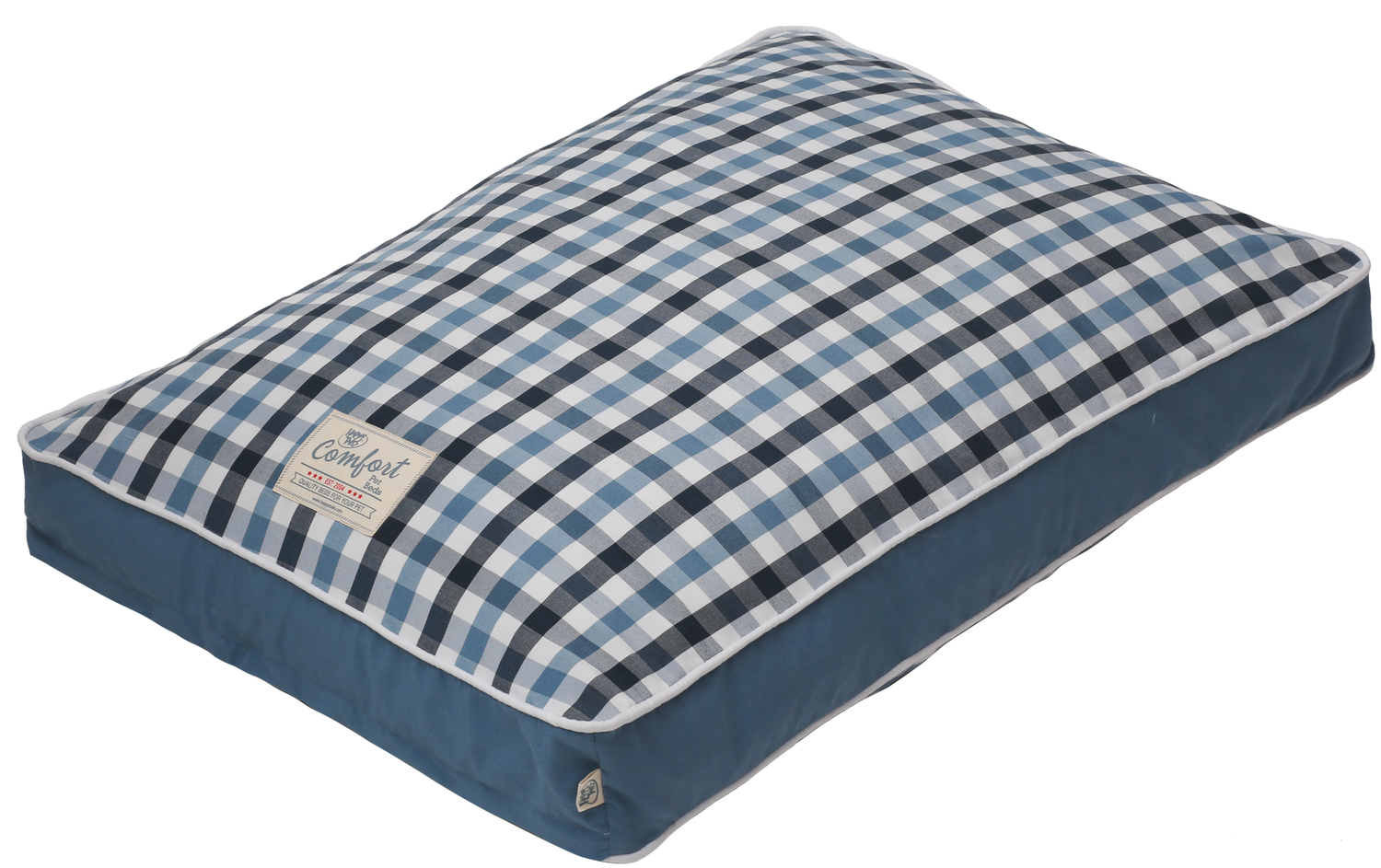 Happy Tails Plaid Cloud Rectangular Bed Blue & Grey Plaid 27 x 36"