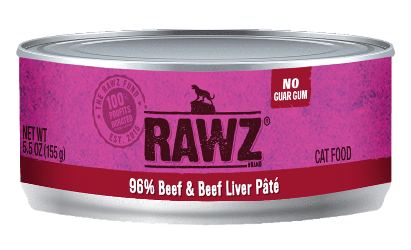 Rawz Cat Food Canned 96% Beef & Beef Liver Pate 155g (24pk)