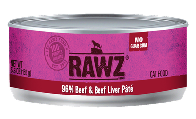 Rawz Cat Food Canned 96% Beef & Beef Liver Pate 155g (24pk)