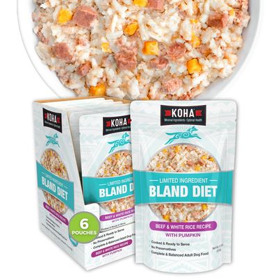 Koha Dog Food Pouch Limited Ingredient Bland Diet Beef & White Rice Recipe with Pumpkin 355g (6pk)