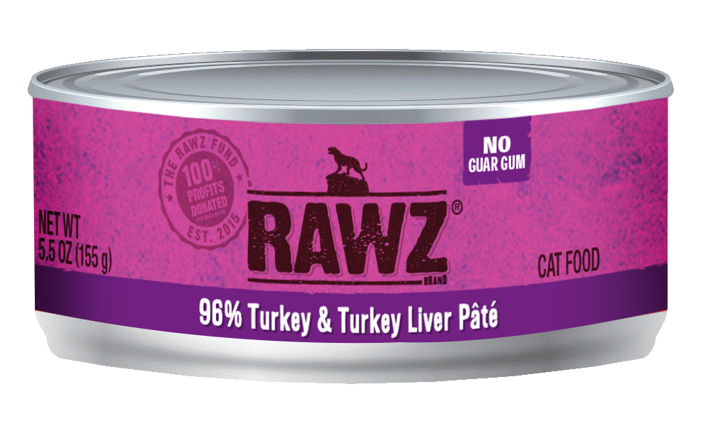 Rawz Cat Food Canned 96% Turkey & Turkey Liver Pate 155g (24pk)