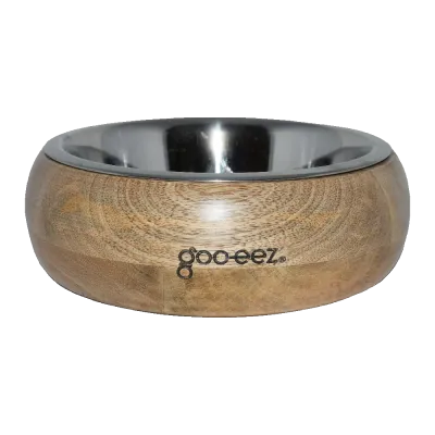 Goo-eez Round Mango Wood Stainless Steel Bowl L Goo-eez Round Mango Wood Stainless Steel Bowl L