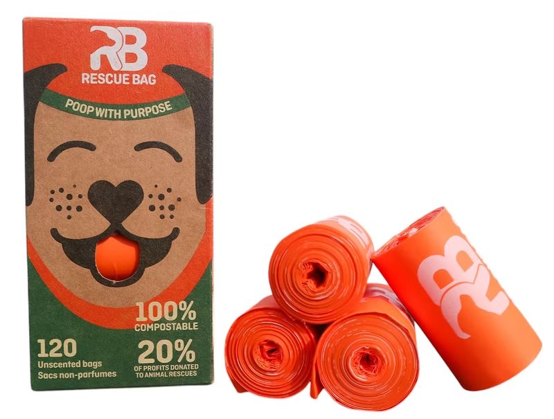 Rescue Bag Compostable Poop Bags Unscented 8 Refill Rolls (120 bags)