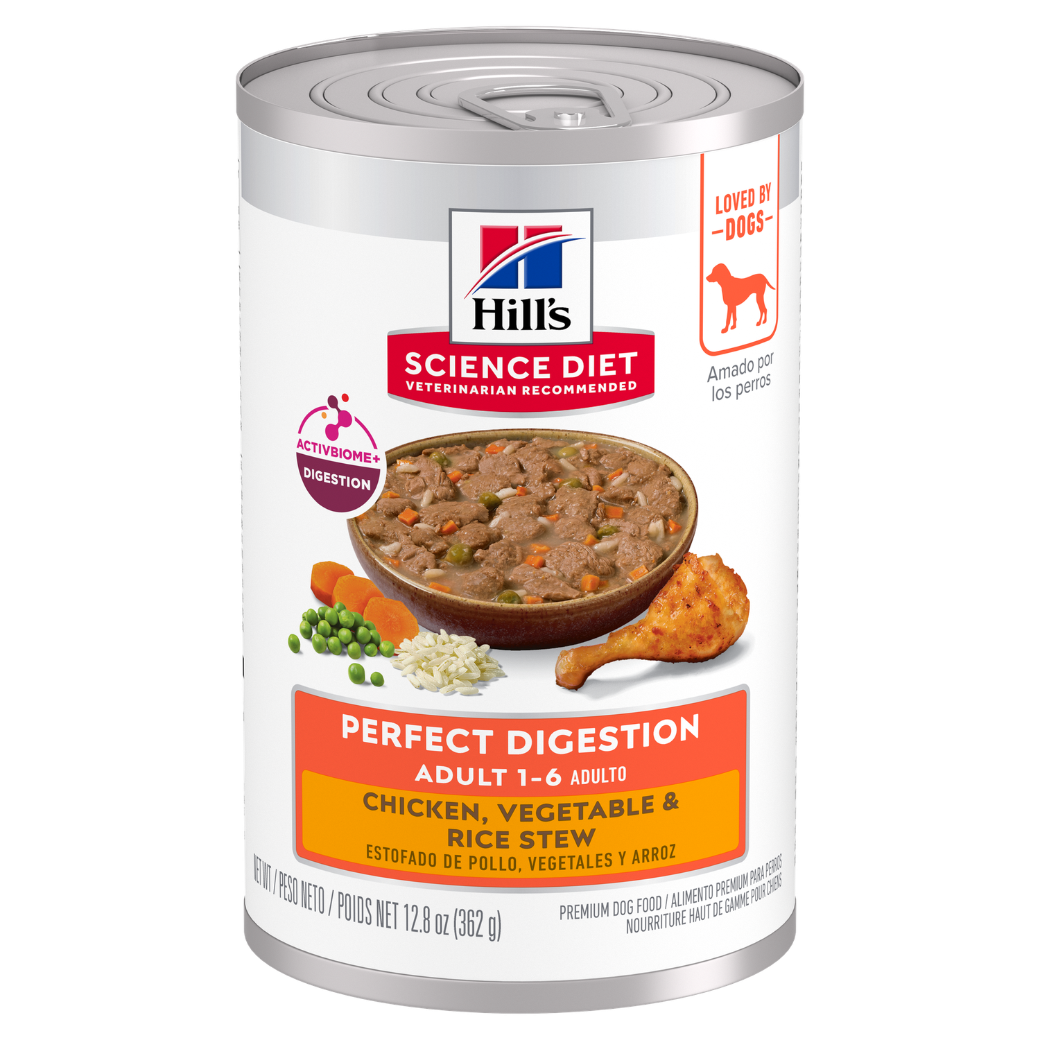 Hill's Science Diet Dog Food Canned Perfect Digestion Adult 1-6 Chicken, Vegetable & Rice Stew 362g (12pk)
