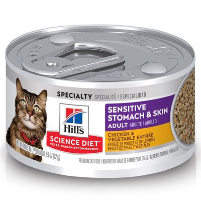 Hill's Science Diet Cat Food Canned Adult Sensitive Stomach & Skin Chicken & Vegetable Entrée 82g (24pk)