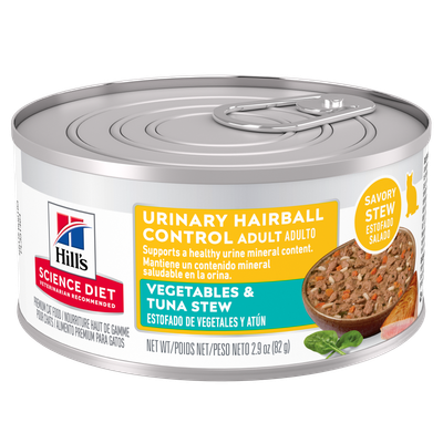 Hill's Science Diet Cat Food Canned Adult Urinary Hairball Control Vegetables & Tuna Stew 82g (24pk)