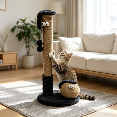 Simon's Scratch Post and Pounce with Self-Groomer Charcoal 26 Simon's Scratch Post and Pounce with Self-Groomer Charcoal 26"