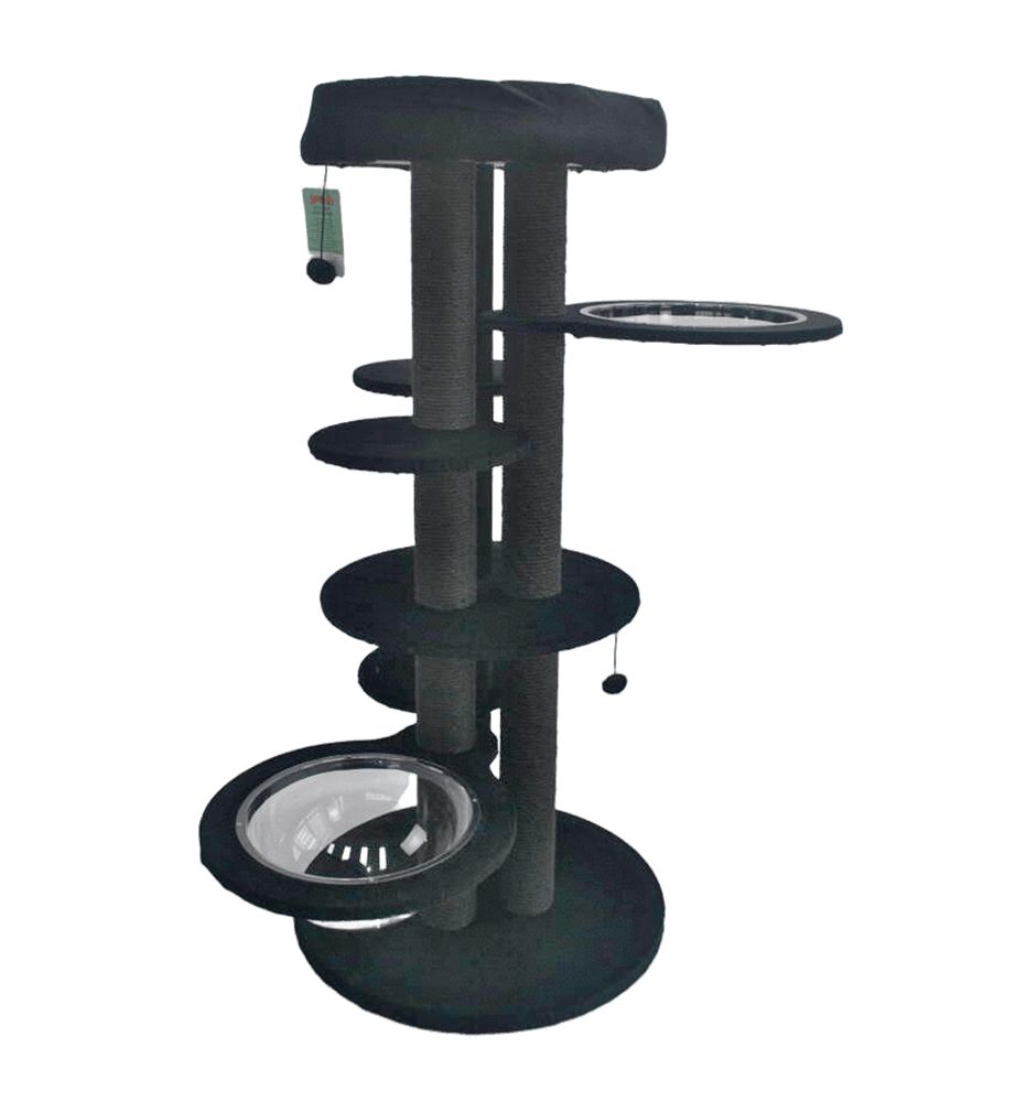 Simon's Scratch Post Adventure Tower with Bowls Black