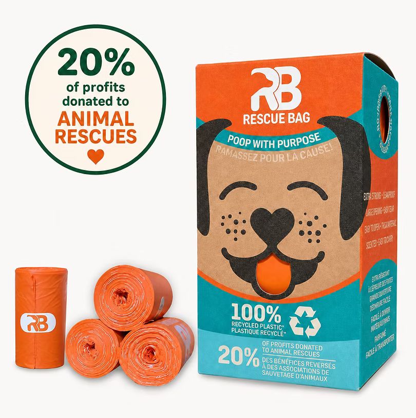 Rescue Bag 100% Recycled Plastic Poop Bags Unscented 8 Refill Rolls (120 bags)