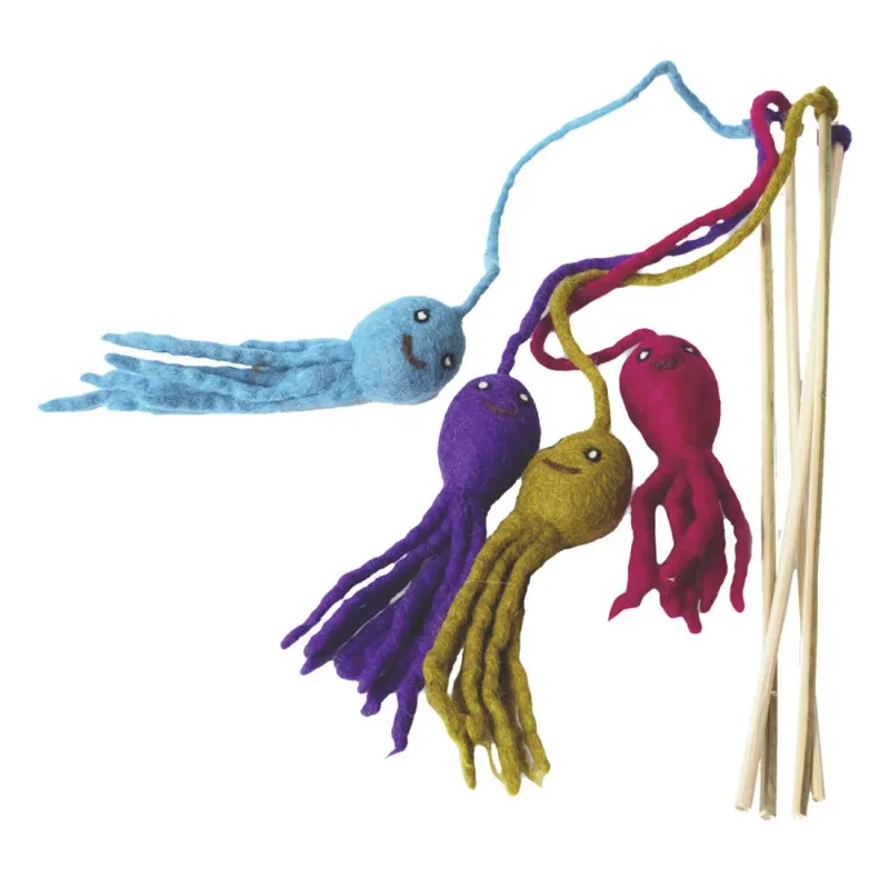 Karma Cat Wooden Handle Wool Felt Octopus Toy Karma Cat Wooden Handle Wool Felt Octopus Toy