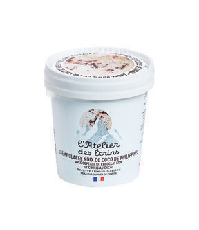 CRÈME GLACÉE NOIX DE COCO DES PHILIPPINES, coteaux de chocolat noir et coulis cacao