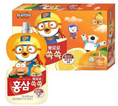 팔도 뽀로로 홍삼 오렌지 100ML x 10 x 4