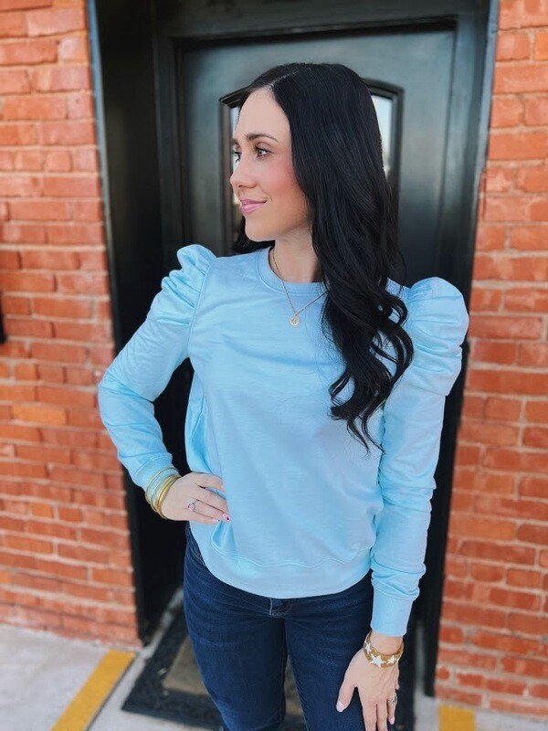 Baby blue puff sleeve knit top