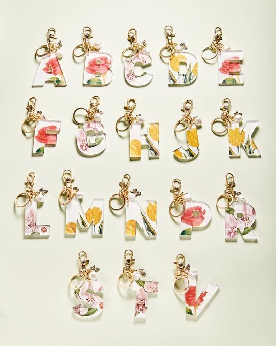 Floral Initial Keychain with Charm