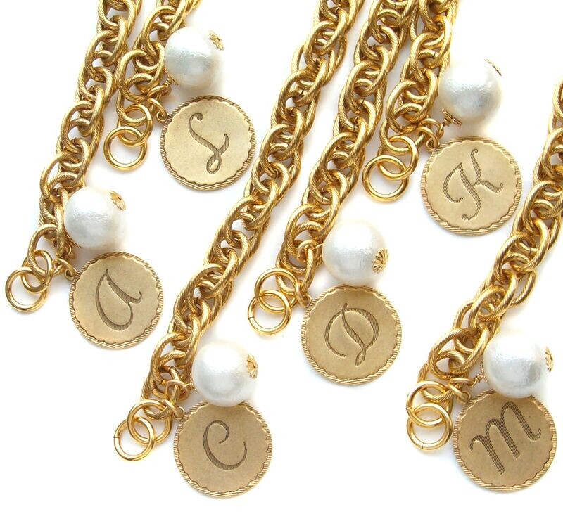 Sorority Gal & Pearl Initial Bracelet - Gold