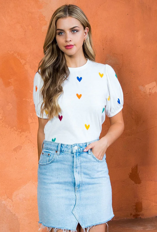 Embroidery Heart T Shirt