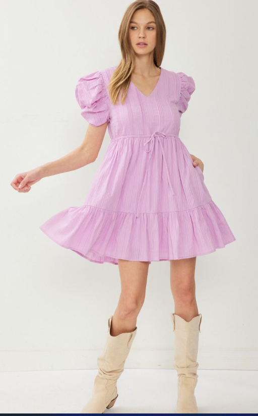 Lilac Cinch Waist Babydoll Dress