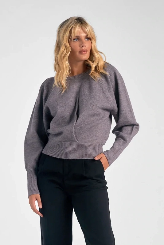 Grey Pleated Sleeve Sweater