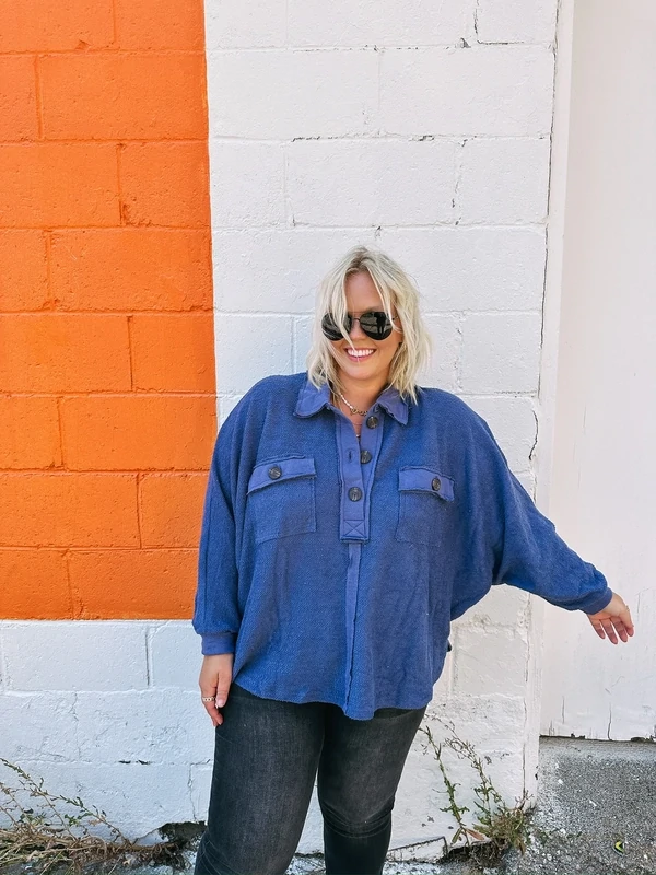 Navy French Terry Oversized Top