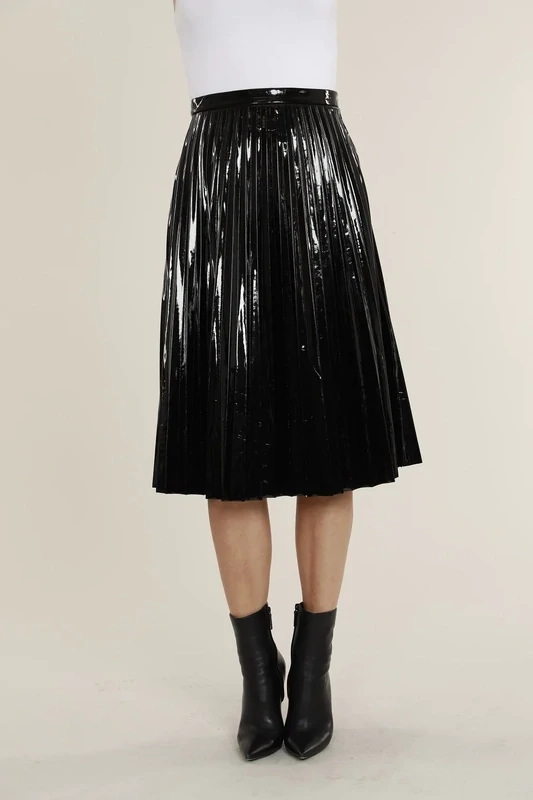 Patent Leather Pleated Black Skirt