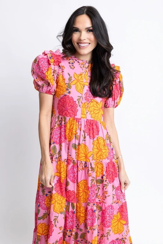 Floral Pop of Pink Maxi Dress