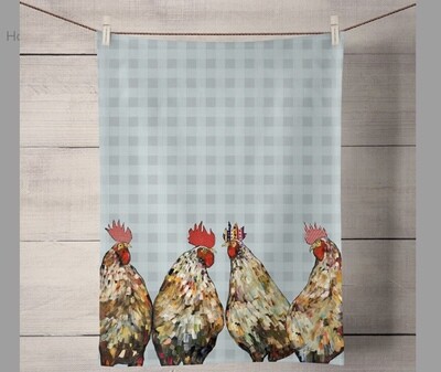 Roosters/Plaid Tea Towel