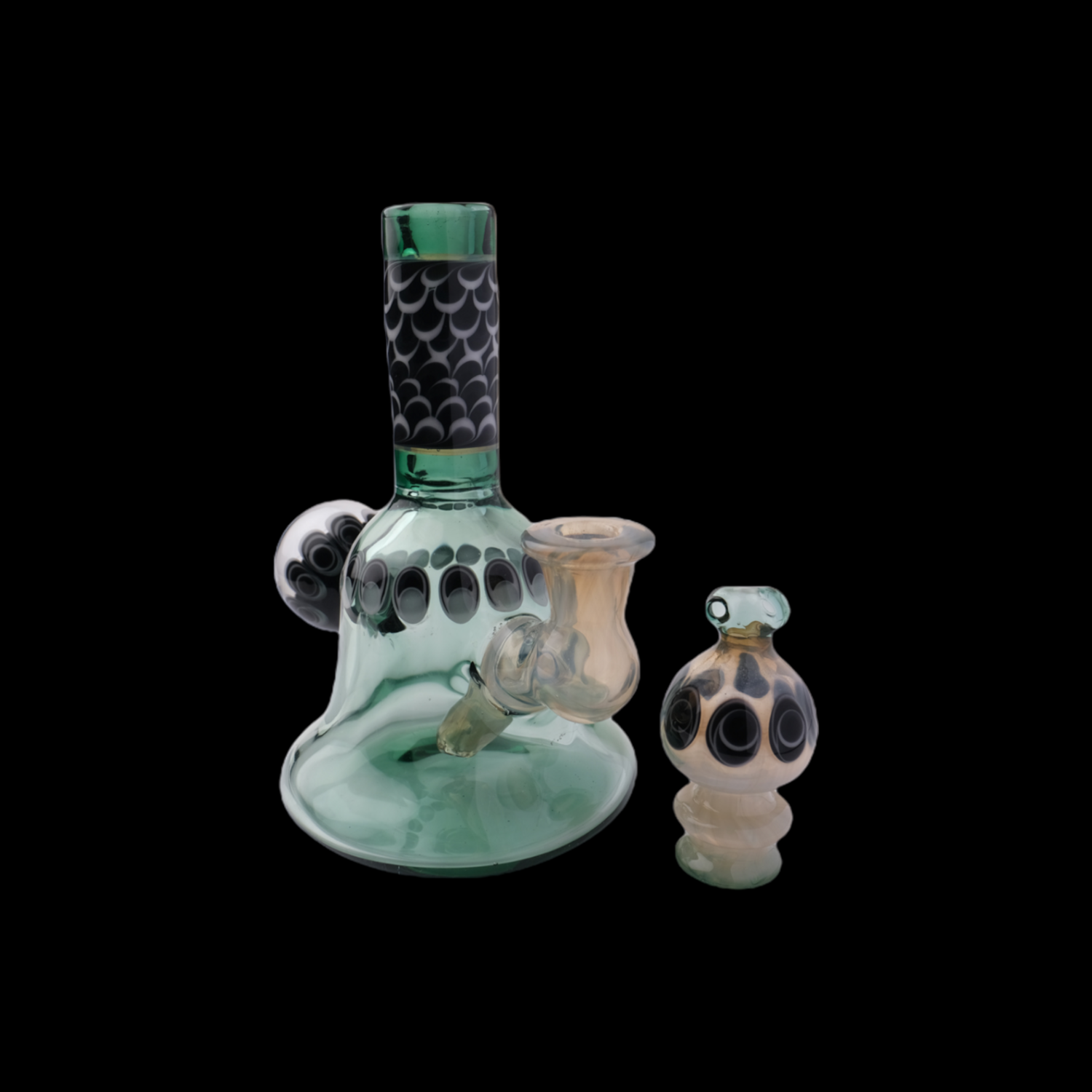 Natrix Glass (AZ) Dot Stack Minitube Set w/ Bubble Cap and Terp Pearl - Teal & Black