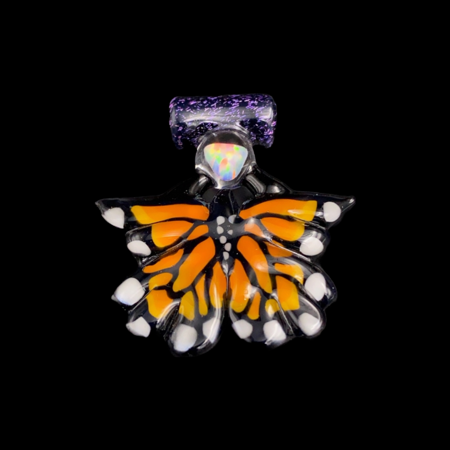 Windstar Glass (CO) Double Wing Butterfly Pendant w/ Opal
