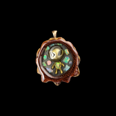Tame Mane (FL) Resin Pendant - Alien and Opal on Pinecone - D