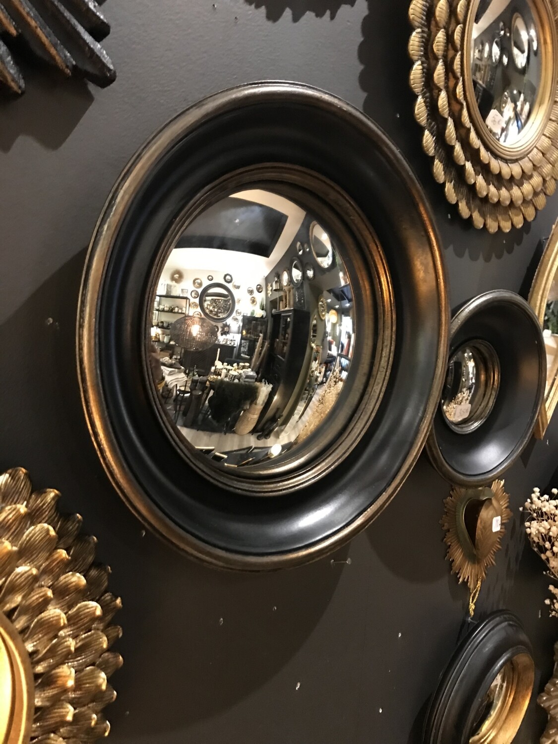 Miroir rond noir convexe