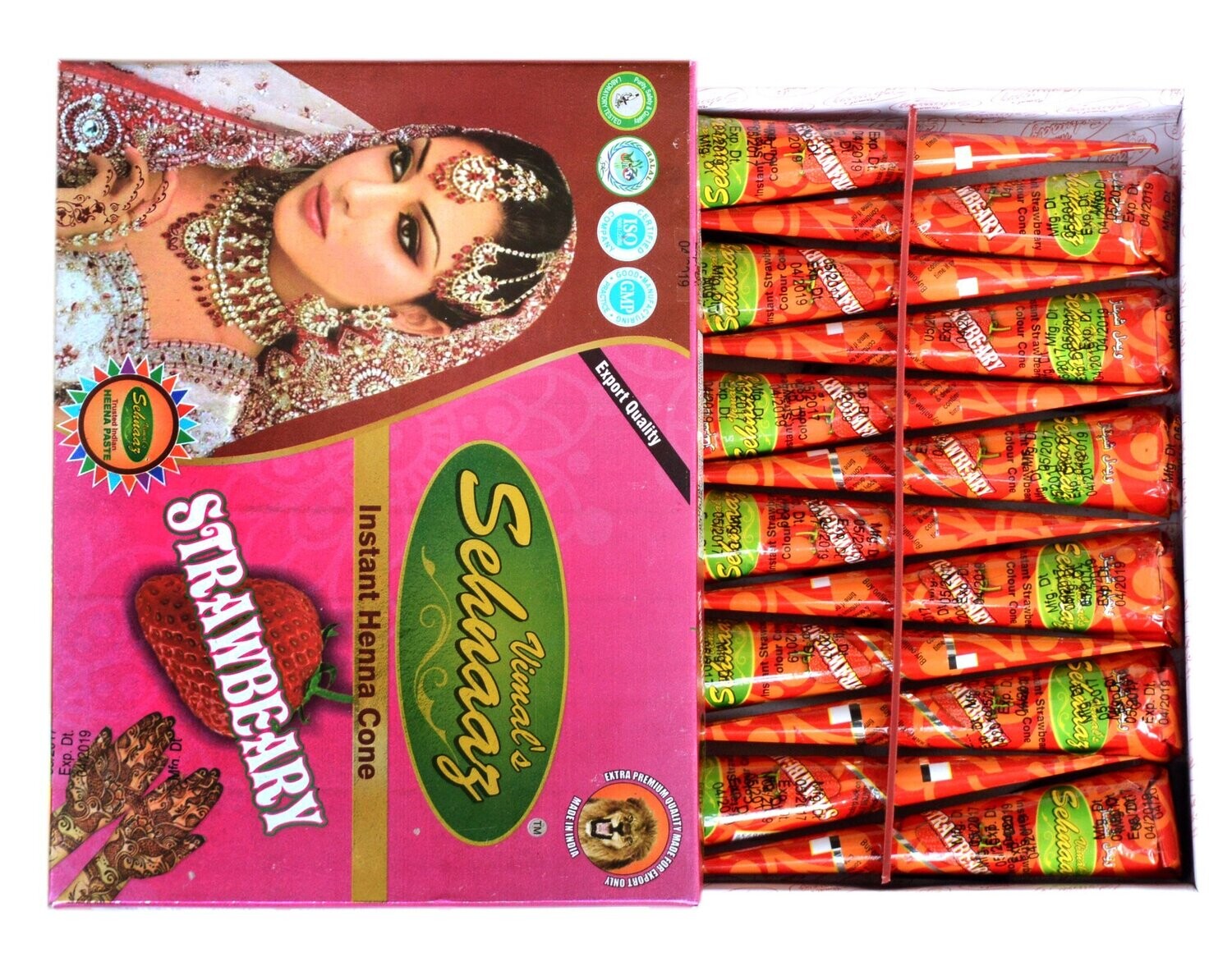 Vimal's Sehnaaz Strawberry Red Henna Mehndi Cones Pack of 12