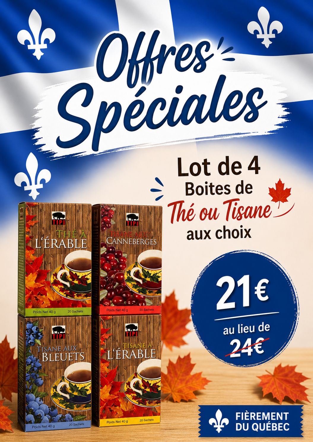 LOT DE 4 BTES THÉ & TISANES QUÉBEC LOT DE 4 BTES THÉ & TISANES QUÉBEC