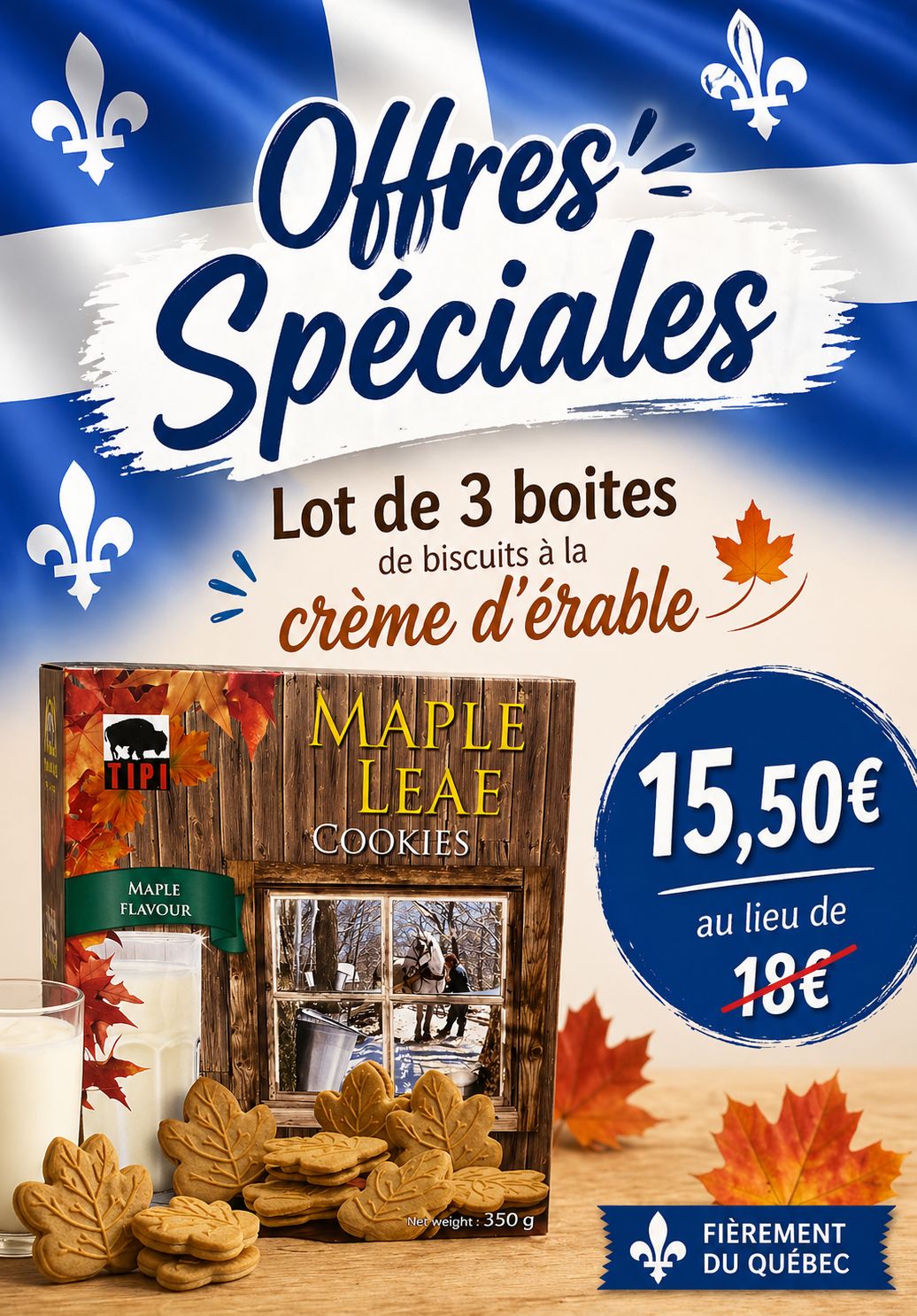Lot 3 Btes Biscuits Feuille d'Érable