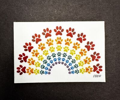 Rainbow Paws on White Vinyl Sticker 3 x 2 inches