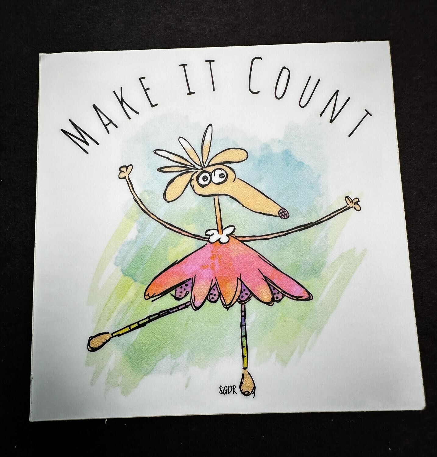 Make It Count Dancing Dog 3 x 3 vinyl sticker