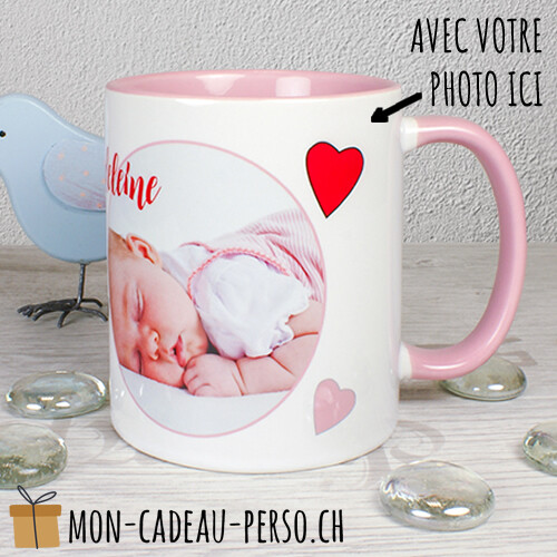 MUG personnalisé - Sublimation - Duraglas Brillant - Blanc / Rose