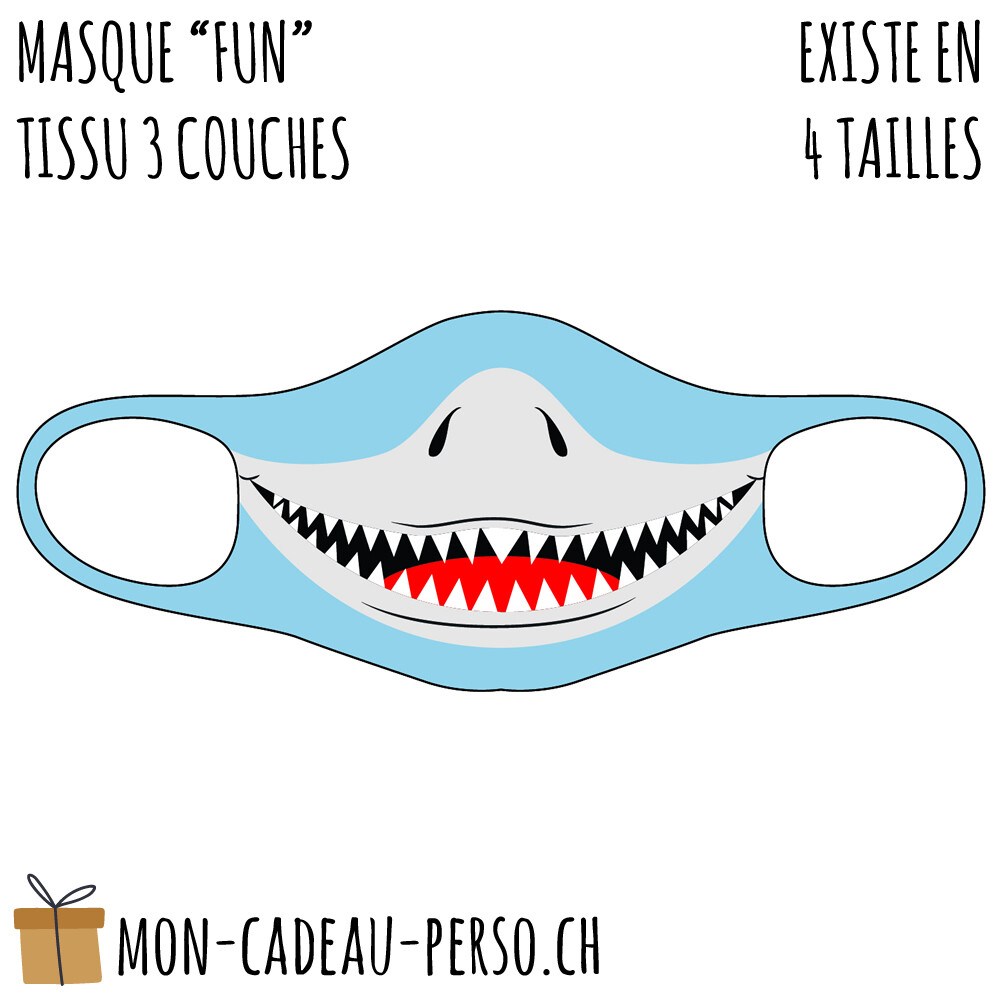 Masque de protection PRÉ-imprimé - Taille à choix - Motif Requin V1