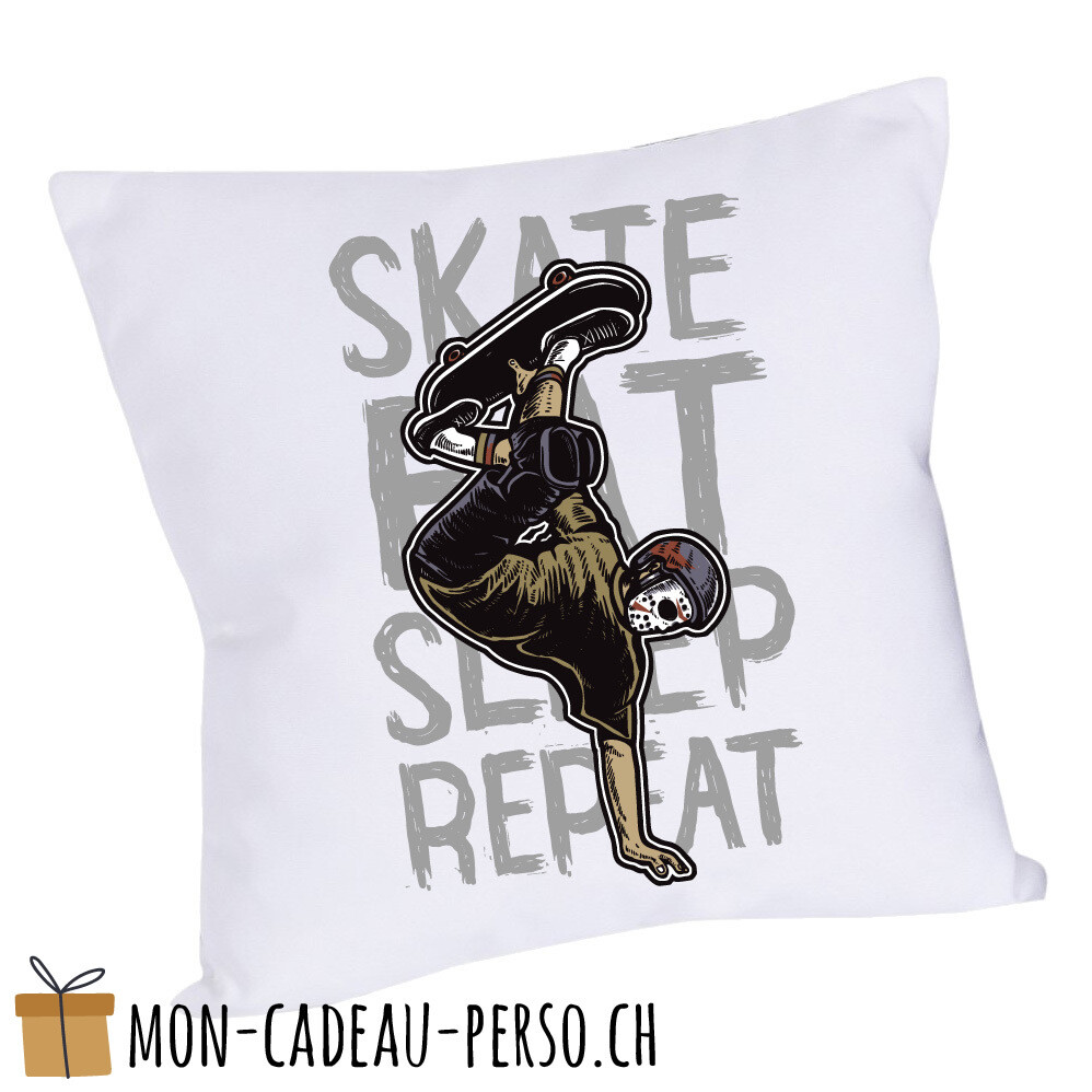 Coussin pré-imprimé - 40x40 - Housse couleur blanche - Skate Eat Sleep Repeat