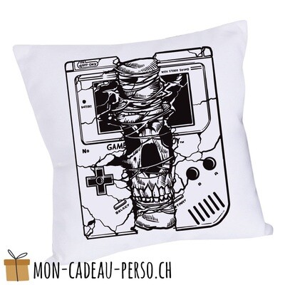 Coussin pré-imprimé - 40x40 - Housse couleur blanche - Gameboy Skull