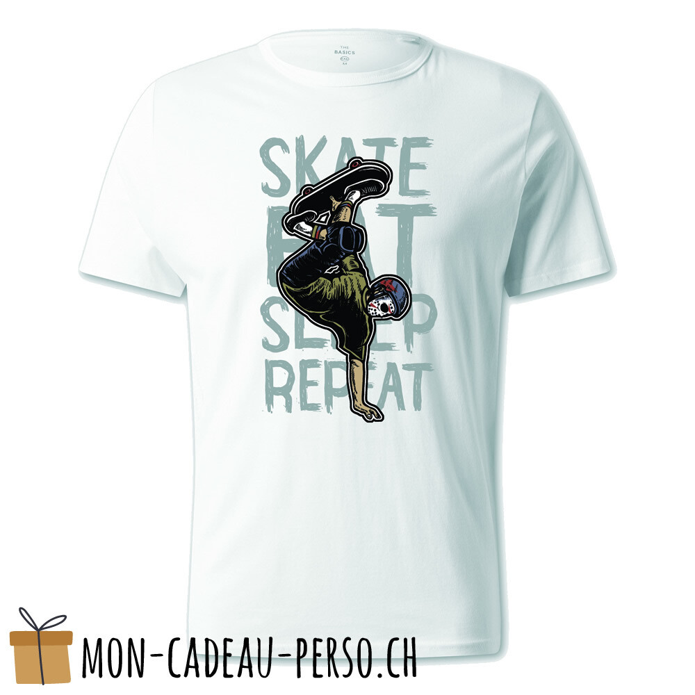 T-shirt pré-imprimé -  blanc - UNISEXE - Skate Eat Sleep Repeat