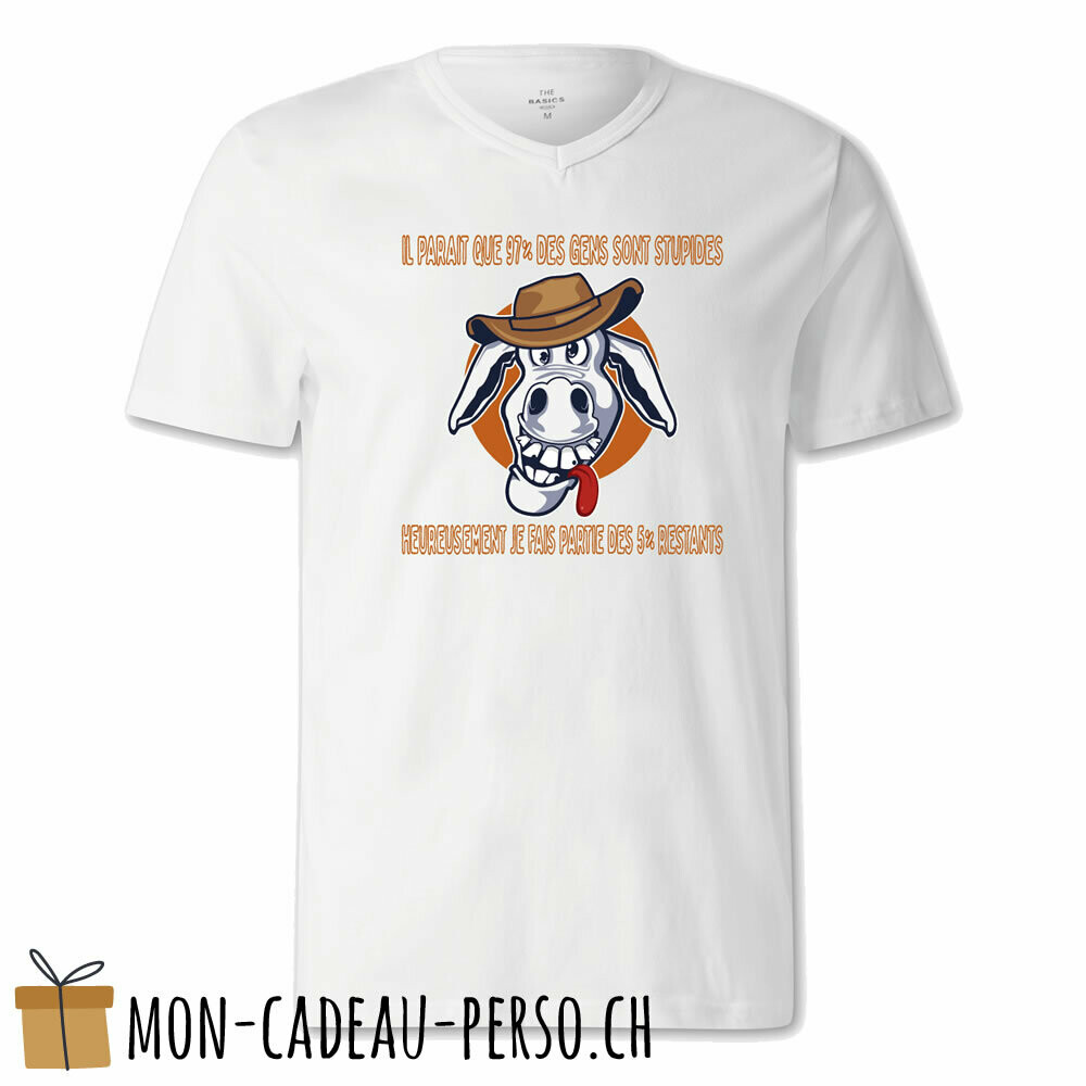 T-shirt humoristique -  blanc - FEMME - "il parait que 97% des gens sont stupides..."