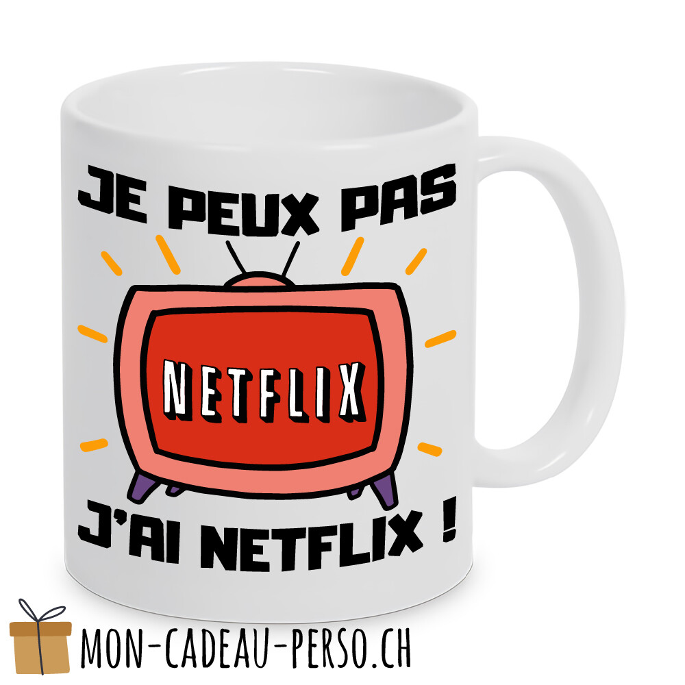 MUG humoristique - Duraglas Blanc Brillant - " je peux pas, j'ai Netflix"