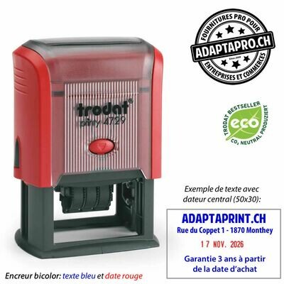 Timbre complet - Trodat Printy 4727 - 60 x 40mm - Dateur Personnalisé - Texte bleu date rouge